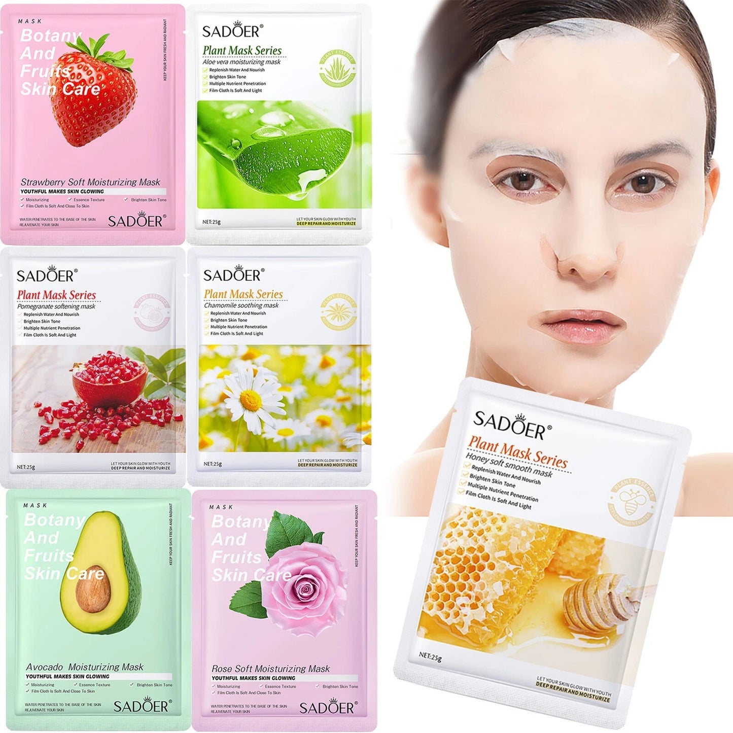 SADOER Plant Face Mask Sheet Skin Moisturizing Mascarilla Facial Hidratante Pack 25ml